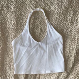 Express White Halter Crop